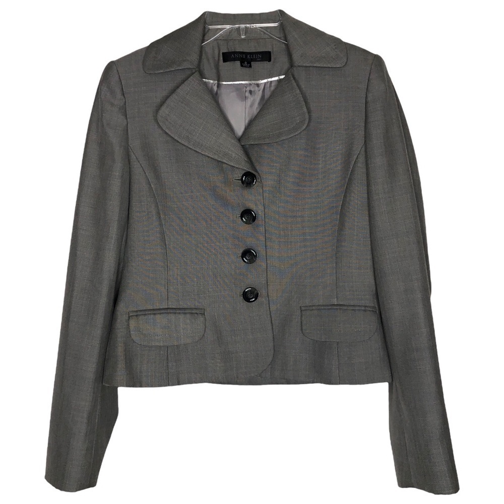 New - ANNE KLEIN Suit - Gray Button Front Waist Length Blazer w/ Pockets Size 0